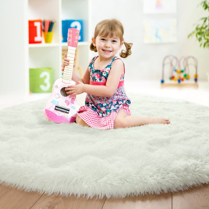 junovo Round Rug 4x4 Feet Fluffy Soft Area Rugs for Kids Girls Room Princess Castle Plush Shaggy Carpet Cute Circle Nursery Rug for Kids Girls Bedroom Baby Room Home Decor Circular Carpet, Creamy - Image 2
